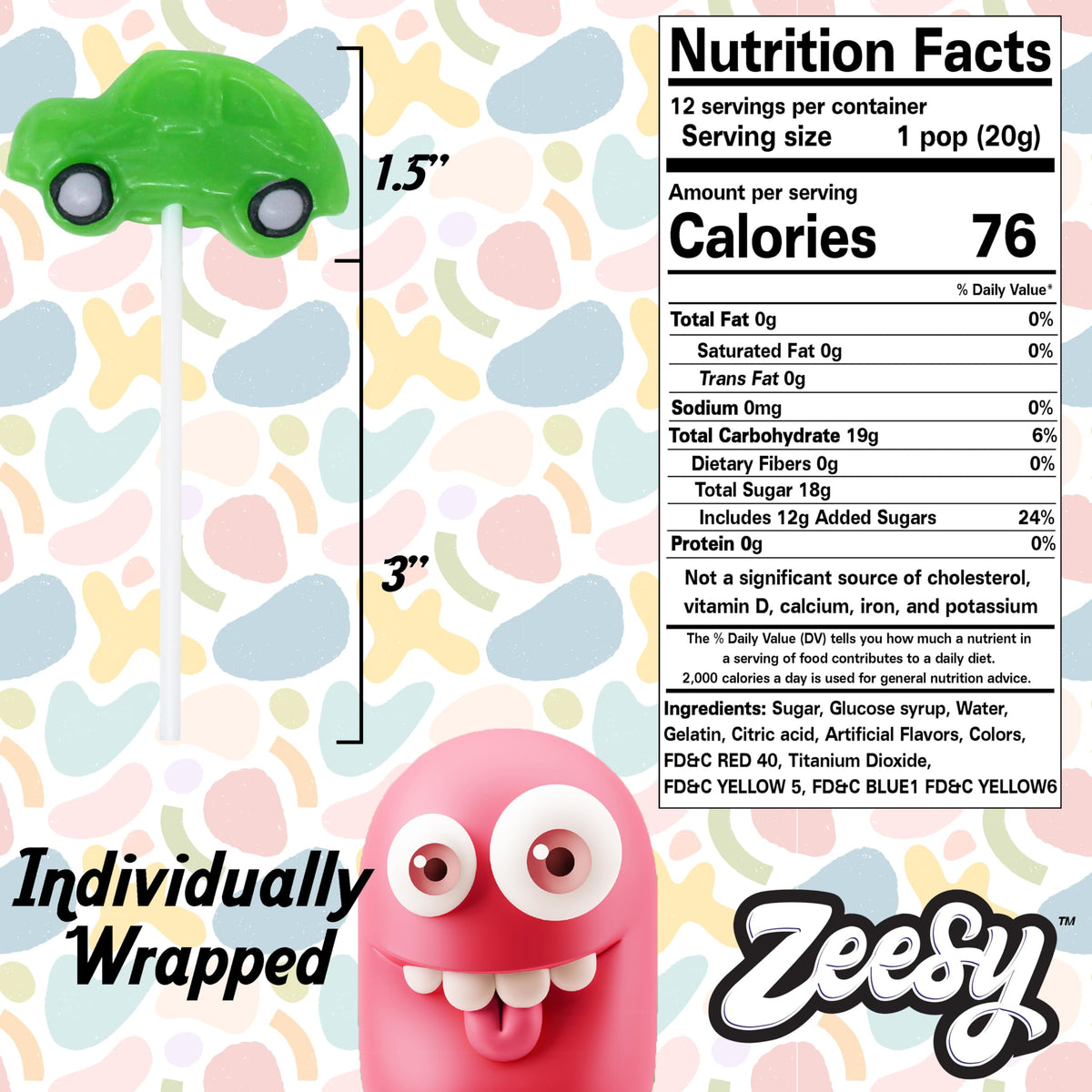 Zeesy car-shaped lollipop blue, adds vibrant celebration color.