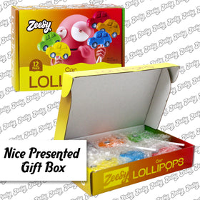 Zeesy car-shaped lollipop orange, bright centerpiece on tables.