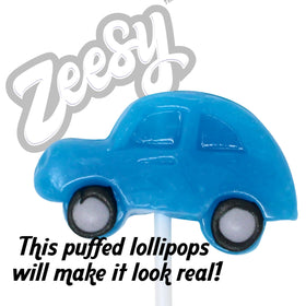 Zeesy car-shaped lollipop table display, showcases easy serving at events.