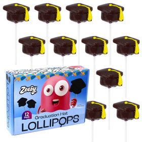 Zeesy Graduation Cap Lollipops sit as an elegant graduation centerpiece.