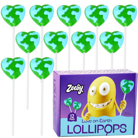 Zeesy heart Earth Day lollipop with world map for eco-friendly party favors.