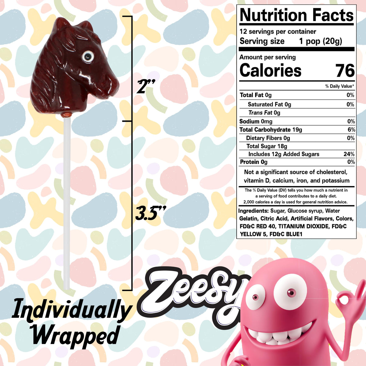 Zeesy horse-shaped candy lollipops add whimsy to birthday celebrations.