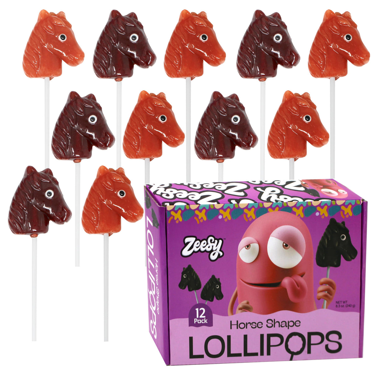 Zeesy Horse Suckers 12-pack: vibrant, horse-shaped candies perfect for party favors.