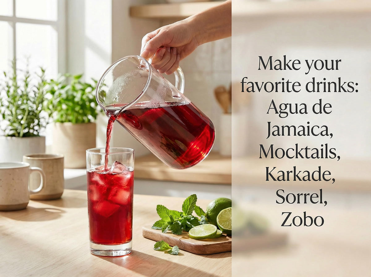 Zeeza hibiscus iced tea in a glass with bright color.