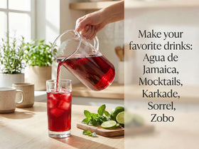 Zeeza hibiscus iced tea in a glass with bright color.