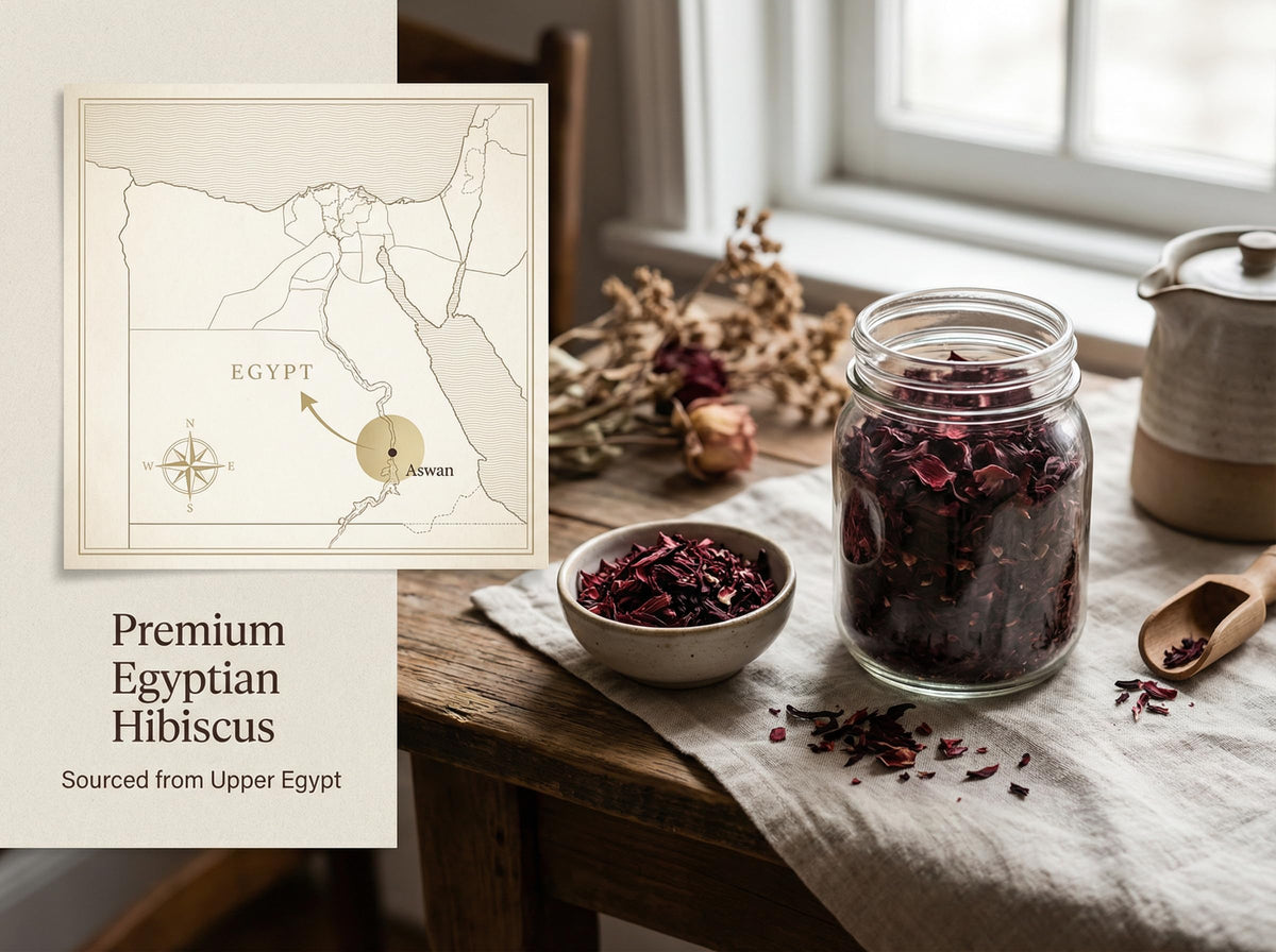 Zeeza hibiscus loose-leaf tea base for vibrant brews.
