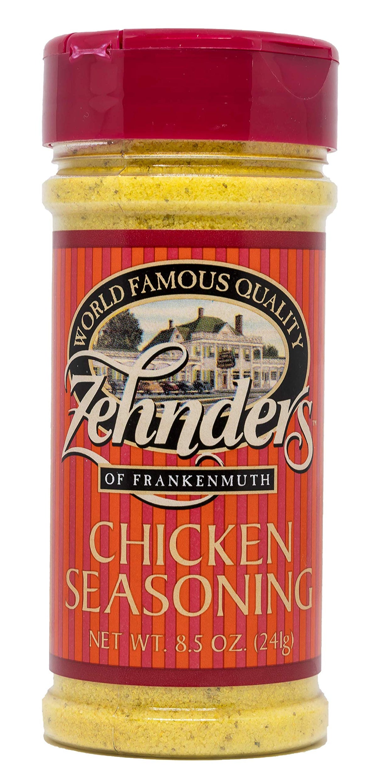 Zehnder's Chicken Seasoning bottle pour for flavorful weeknight chicken