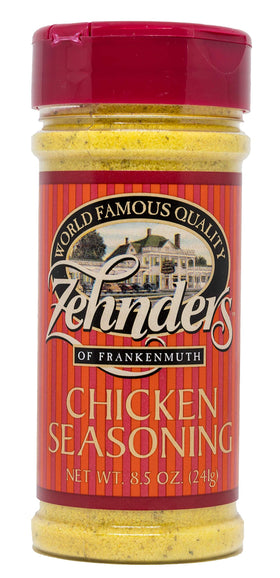 Zehnder's Chicken Seasoning bottle pour for flavorful weeknight chicken