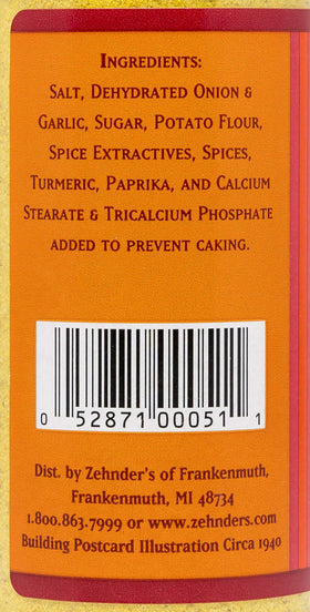 Zehnder's Chicken Seasoning jar closeup showing gluten-free, MSG-free blend
