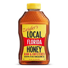 Zeigler's Florida Local Honey 32oz bottle pouring, ideal for tea and toast