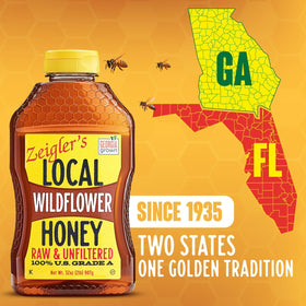 Zeigler's honey bottle label shows Georgia Grown purity and authenticity