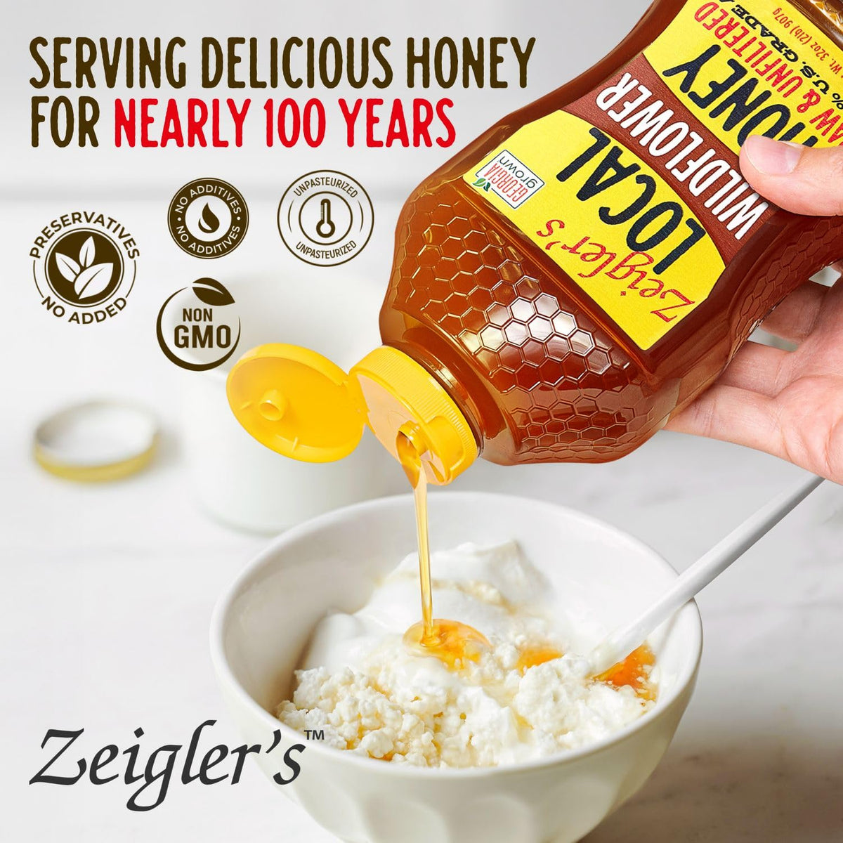 Zeigler's Wildflower Honey drizzle over tea highlighting floral aroma