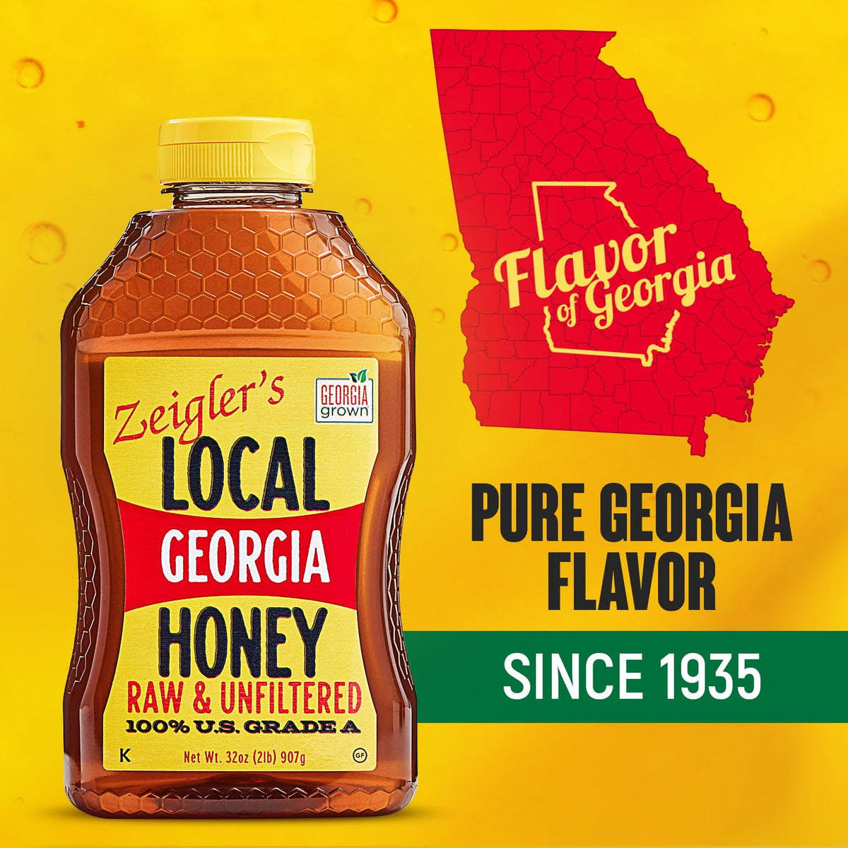 ZEIGLER'S Georgia honey label close-up highlighting origin and quality.