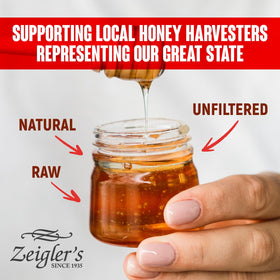Close-up of Zeigler's non-GMO Florida honey label