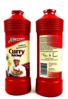 Zeisner Curry Ketchup label close-up showcasing traditional German recipe.