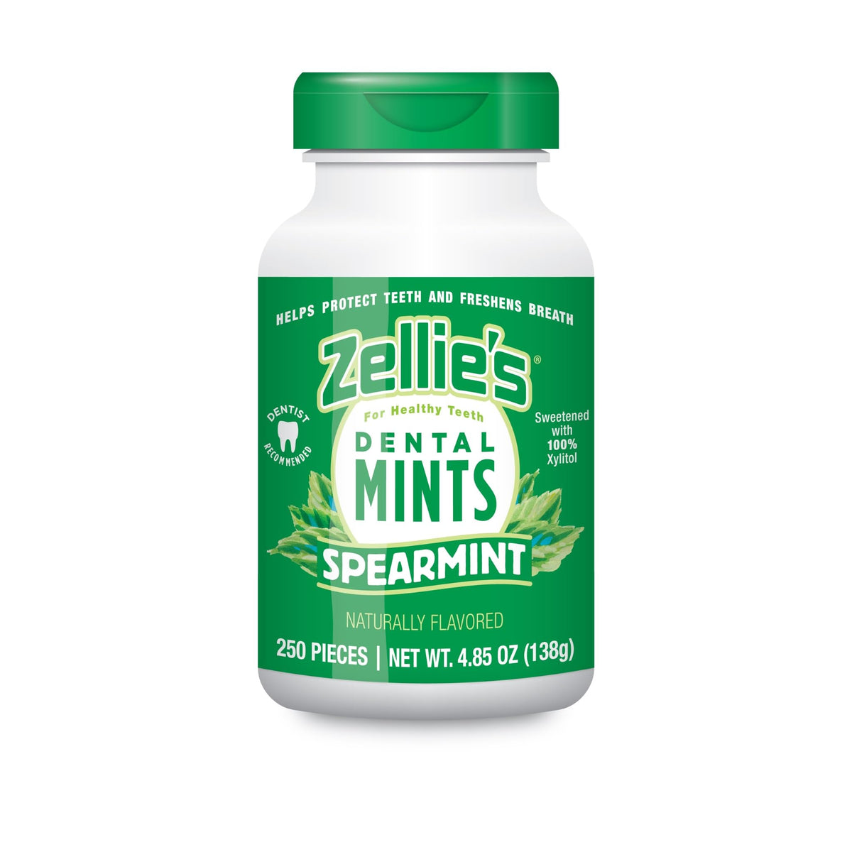 Zellie's breath mints bottle front showing fresh breath on the go.
