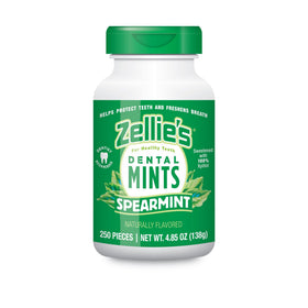Zellie's breath mints bottle front showing fresh breath on the go.