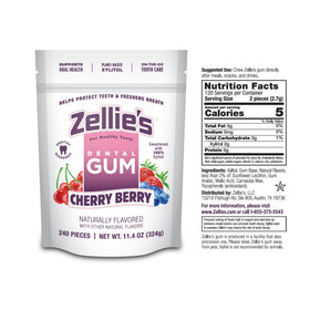 Zellie's gum tub with cherry berry flavor for convenient daily use.