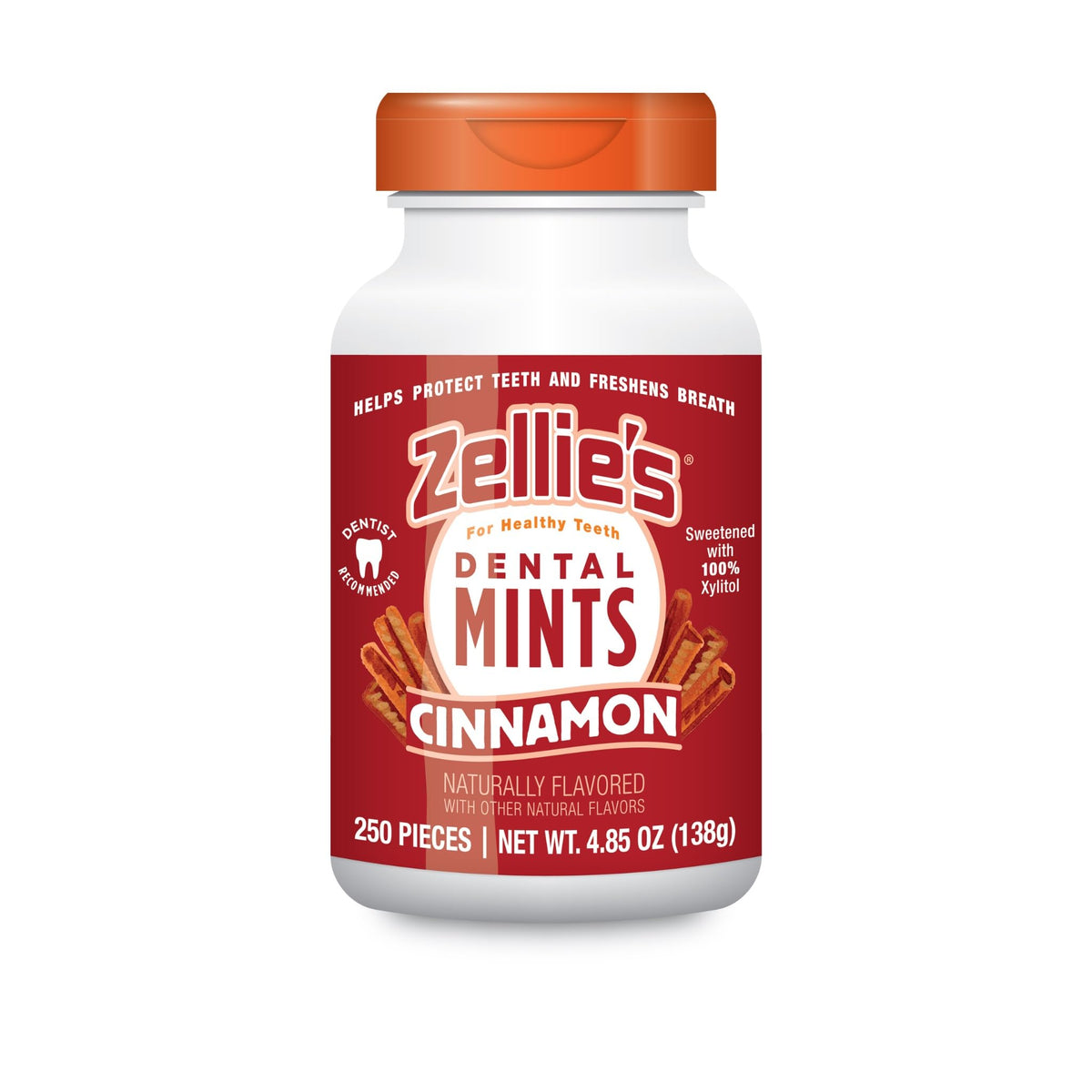 Zellie's Cinnamon Breath Mints front pack shows a sugar free, refreshing option.