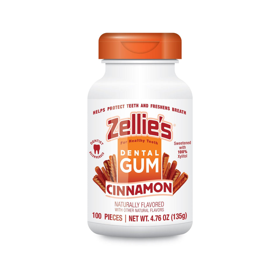 Zellie's Cinnamon Chewing Gum 100-count pack keeps breath fresh during daily activities.