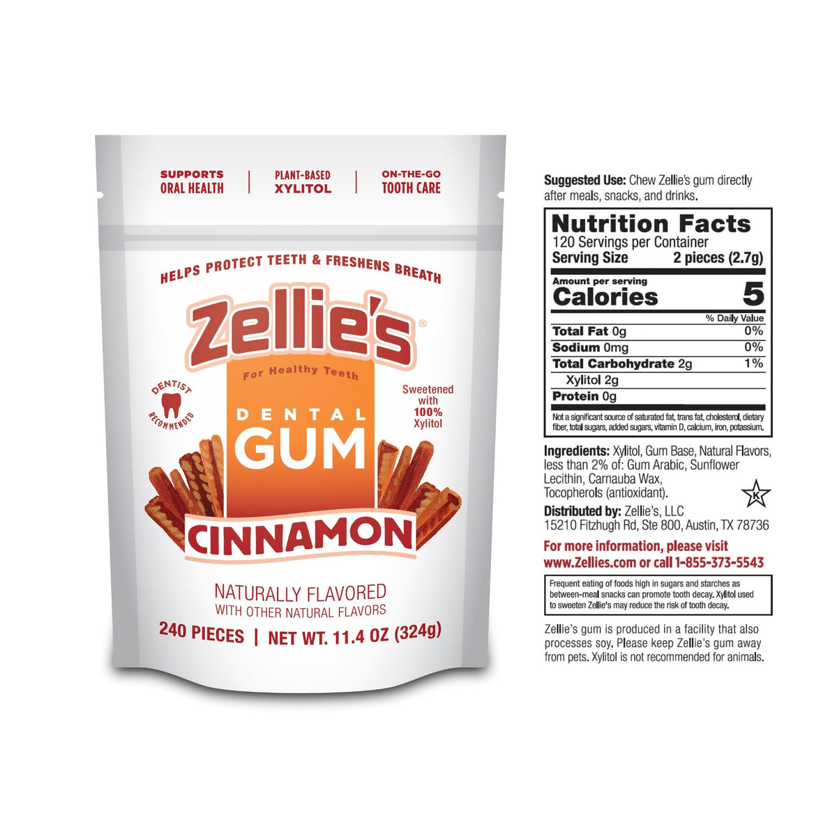 Zellie's Cinnamon Gum in hand-pack image for portable oral care