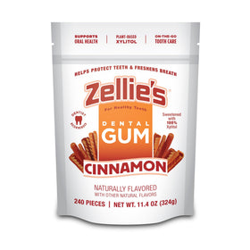 Zellie's Cinnamon Gum pack shot highlighting convenient on-the-go breath refreshment