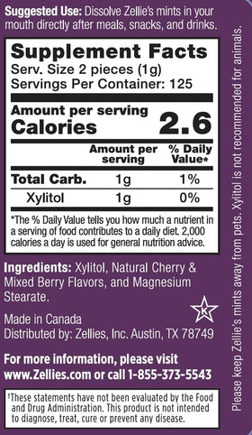 Zellie's mints packaging highlights gluten-free vegan formula and natural ingredients.