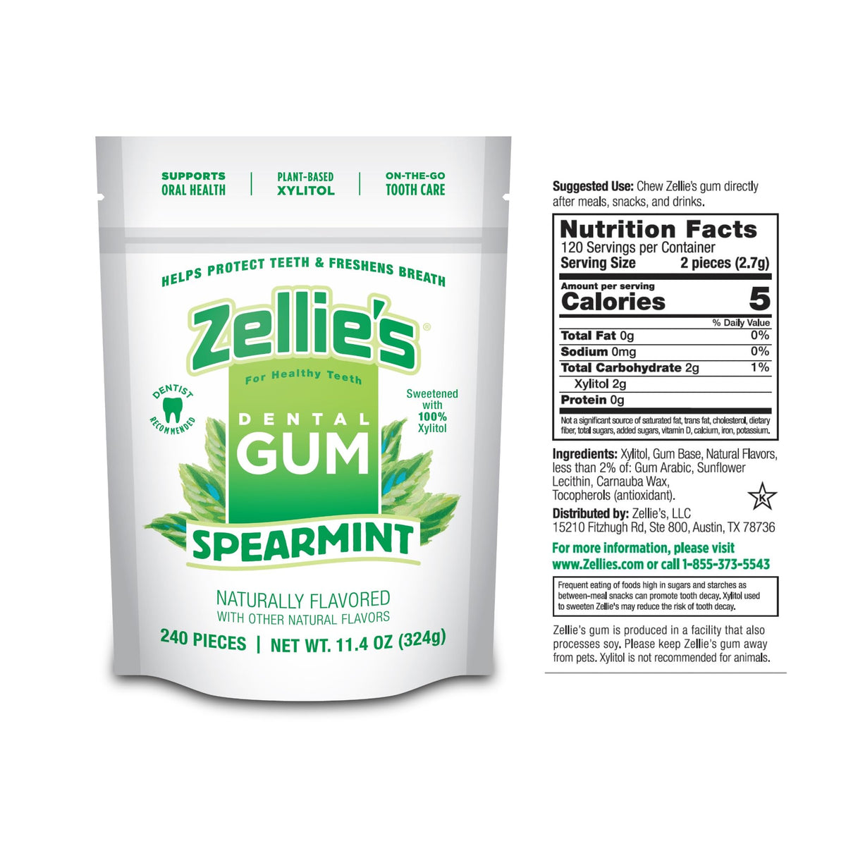 Zellie's spearmint gum on the go in a portable case.