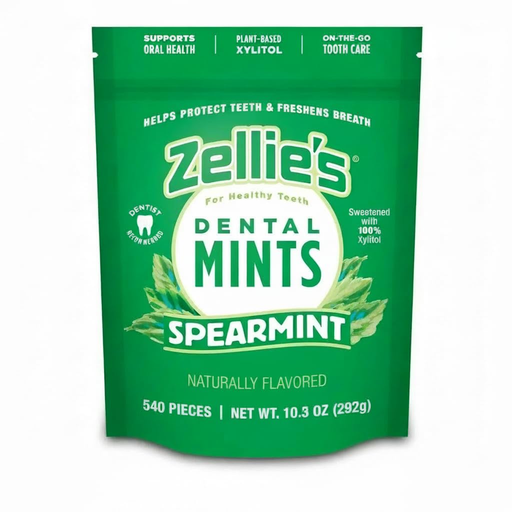 Zellie's spearmint mints pack front for on-the-go freshness.
