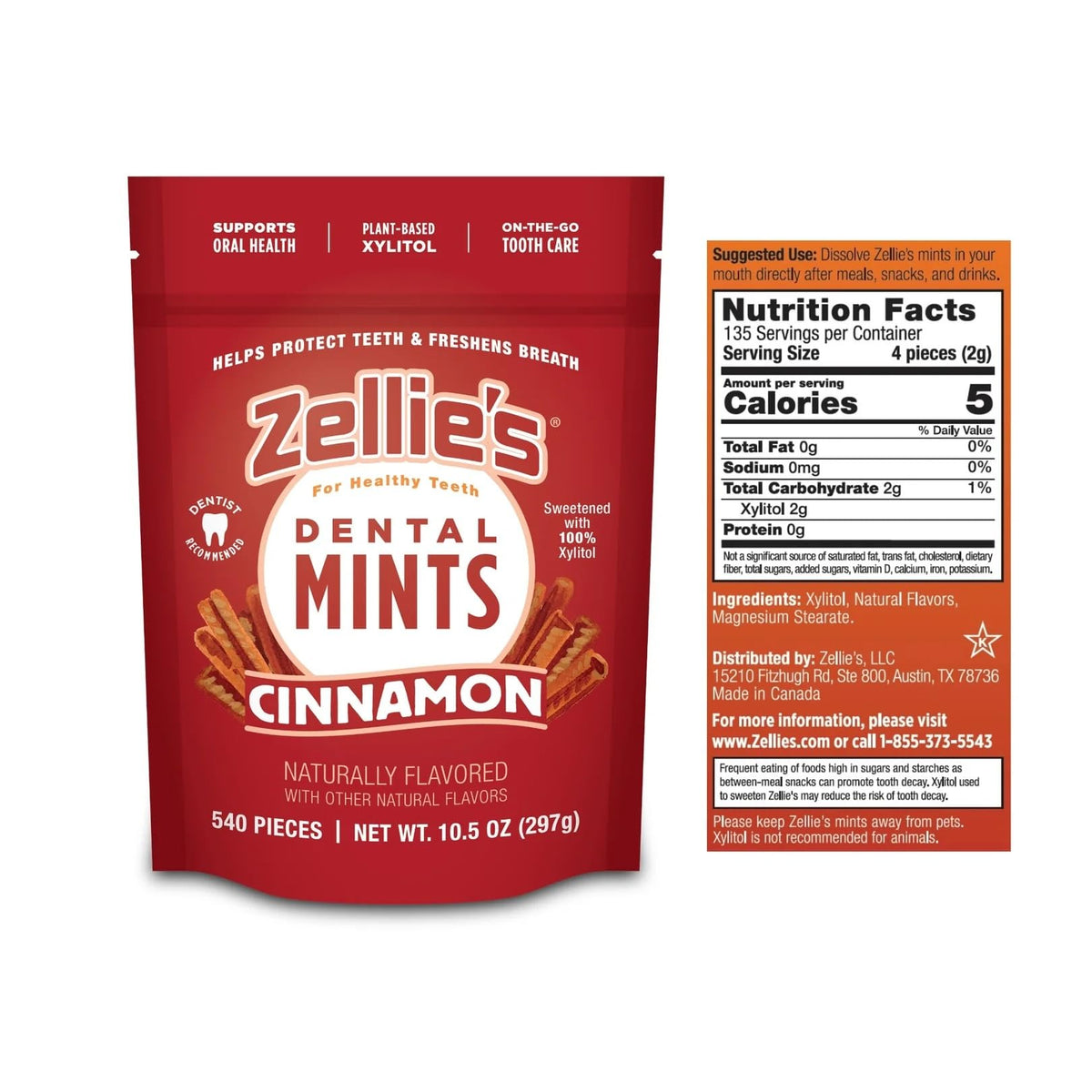 Zellie's xylitol ingredient detail highlights sugar-free breath support.