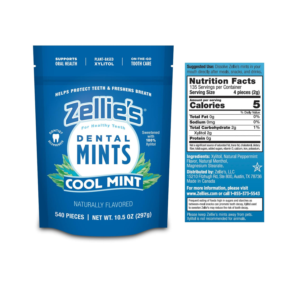 Zellie's xylitol ingredient mint with natural flavor for daily use