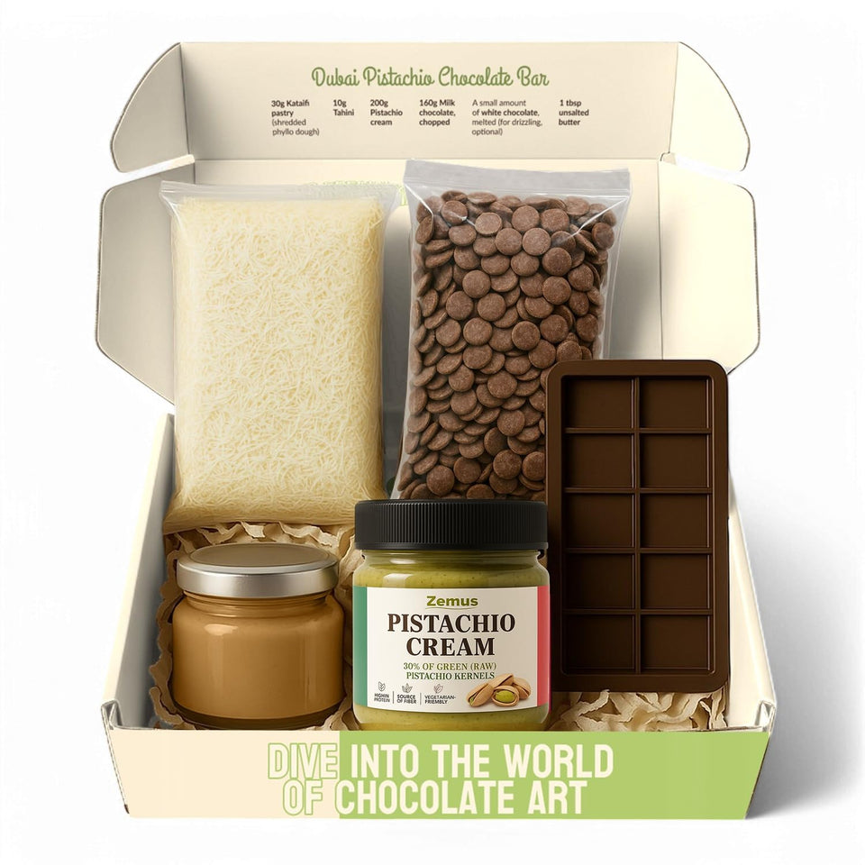 ZEMUS Dubai Chocolate Bar Kit package showing the complete set for easy gifting