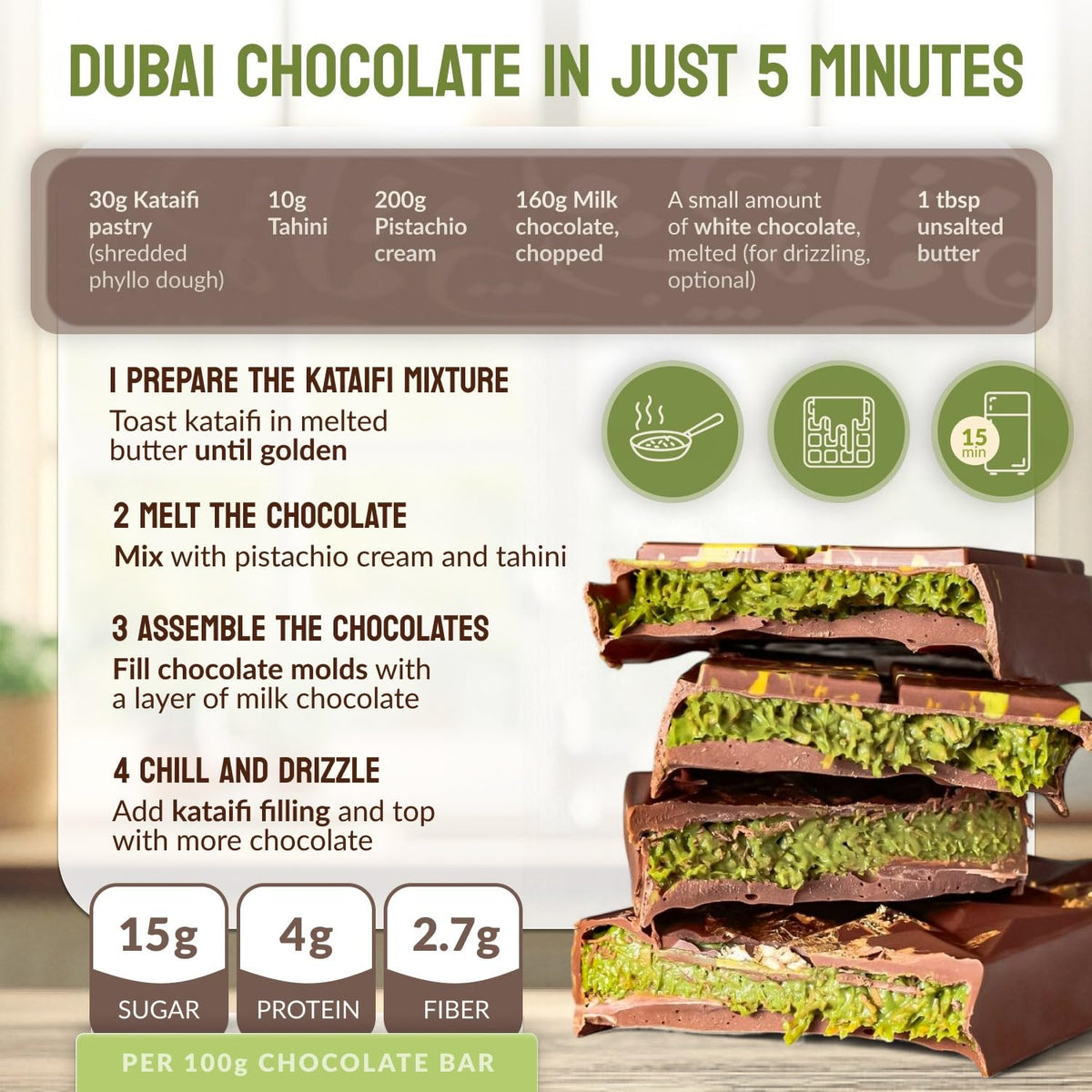 ZEMUS Dubai Chocolate Bar Kit pistachio cream layer ready to swirl