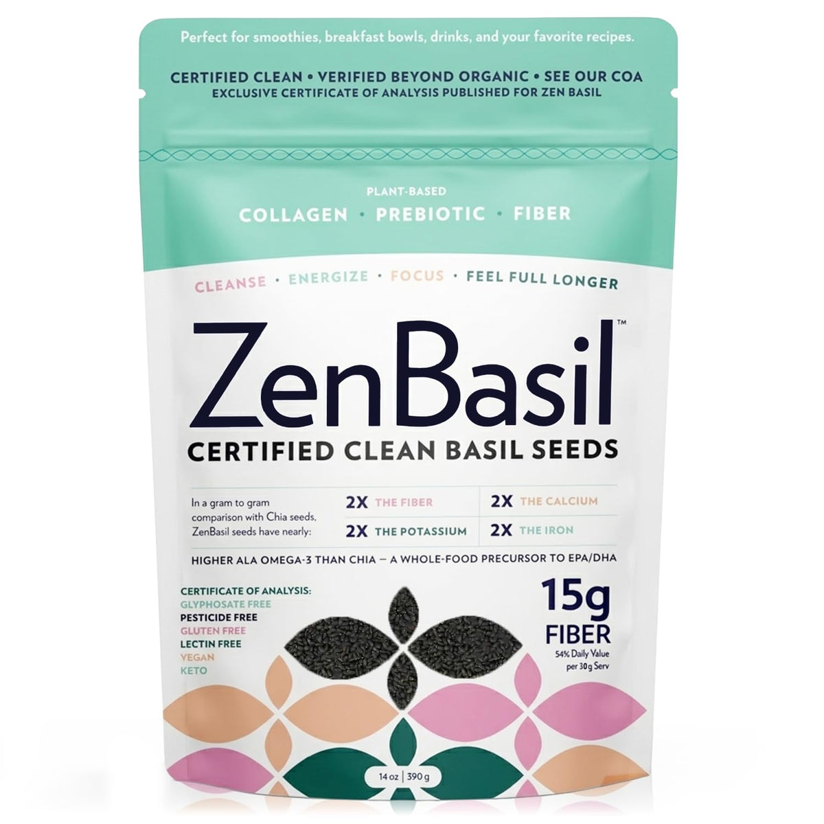 Zen Basil Seeds California-made packaging inviting keto and paleo friendly usage.