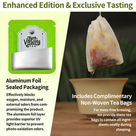 ZenVitality tea-bag-closeup showcasing premium seven-herb blend