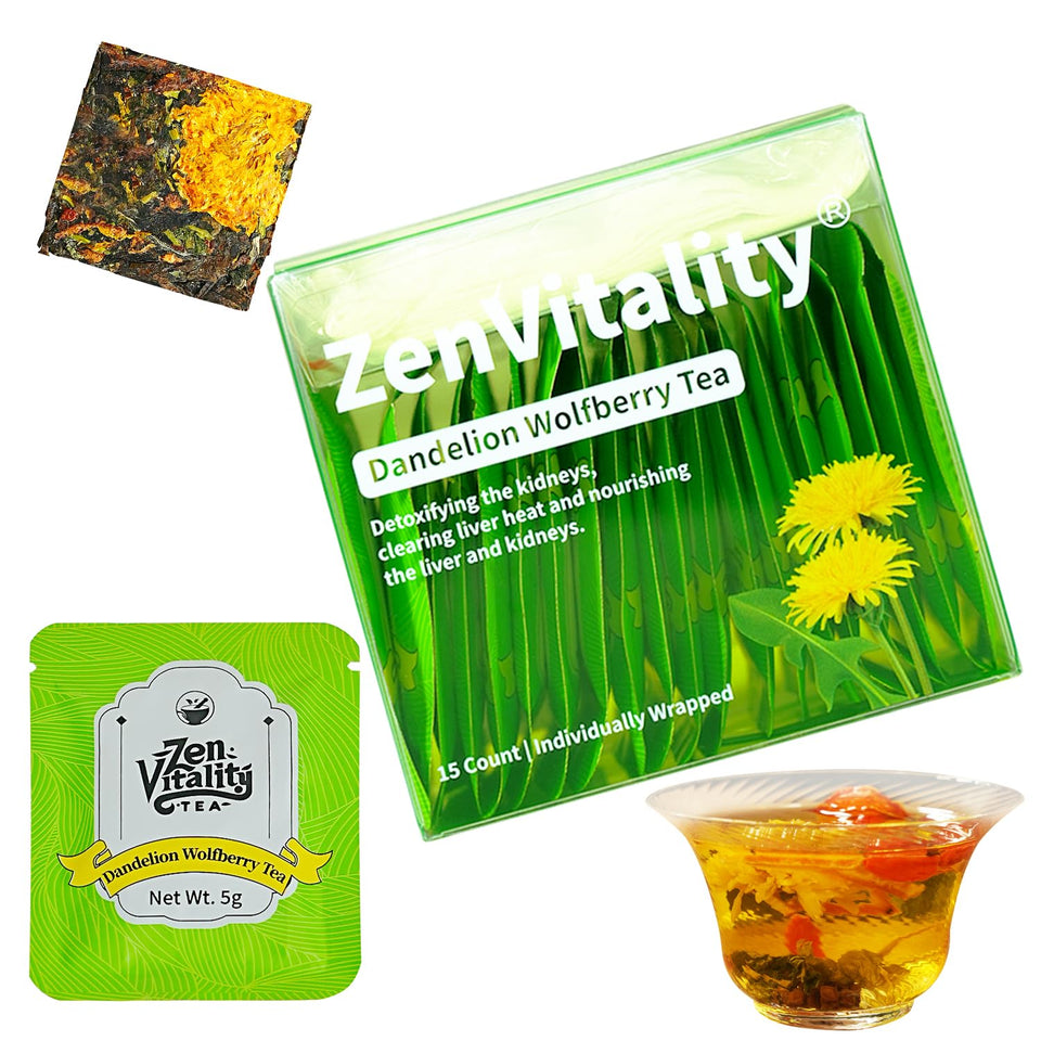 ZenVitality organic dandelion-wolfberry tea-packshot highlighting digestive support
