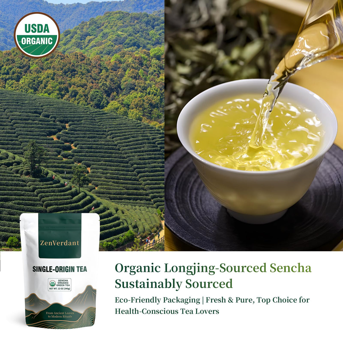 ZenVerdant Sencha steeping; bright, smooth brew ready to sip.