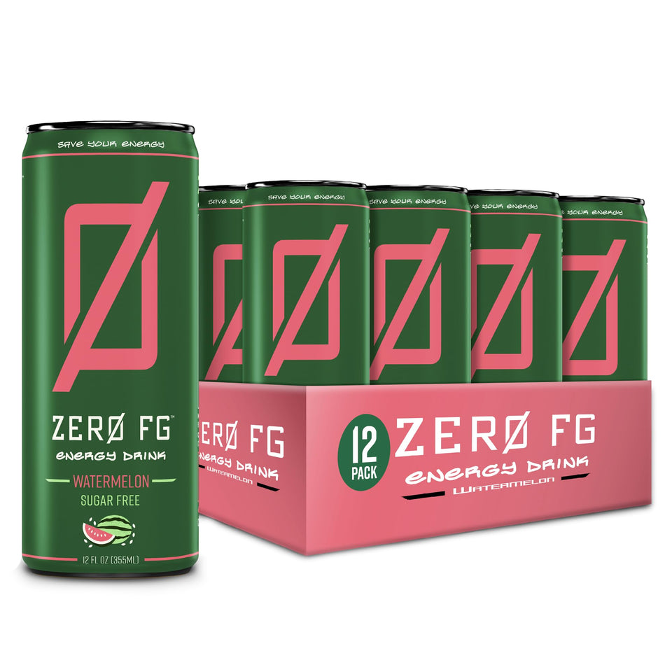 ZERO FG Watermelon energy drink bottle showing crisp flavor and convenient use
