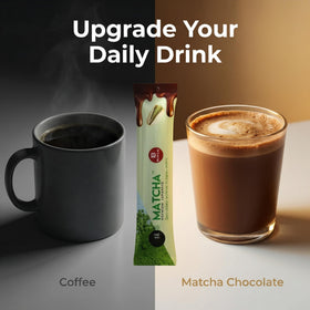 Hot latte prepared with Zero Up matcha Dubai chocolate powder