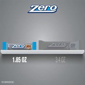 Cross-section of ZERO White Fudge bar shows caramel, peanuts, and almonds.