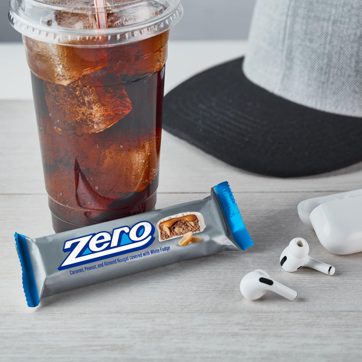 ZERO bar on a dessert plate suggests an easy after-dinner treat.