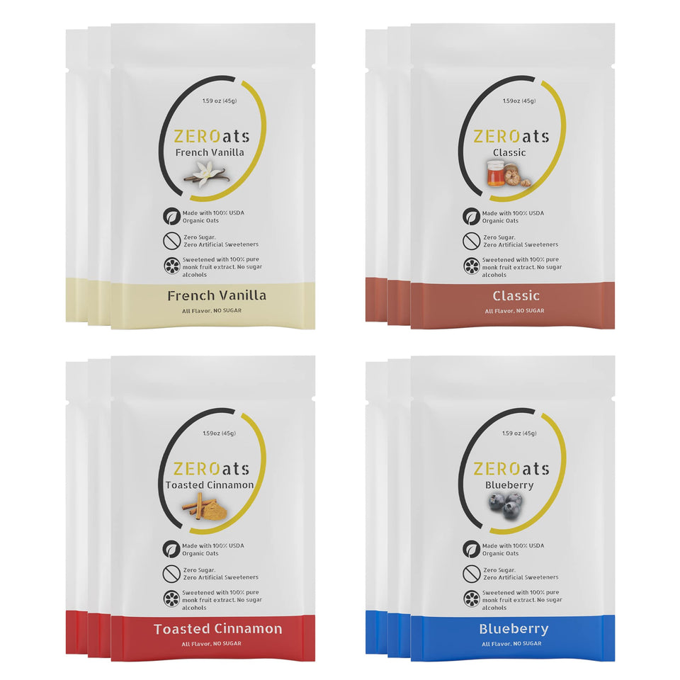 Zeroats organic oatmeal packaging promoting quick healthy mornings