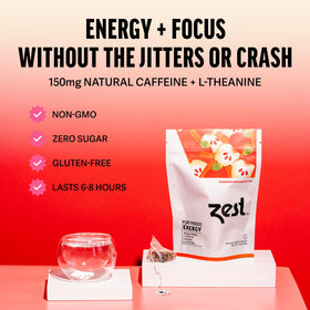 ZEST Cinnamon Apple Spice Energy Tea mug steaming for a calm morning focus