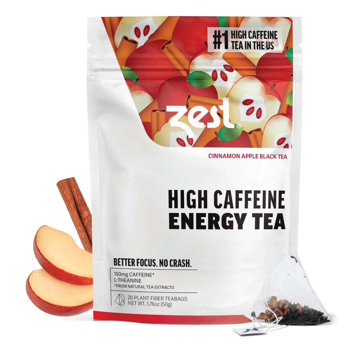 ZEST Cinnamon Apple Spice Energy Tea pyramid bag ready to brew for focus