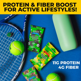 ZEST Delites Edamame Snack Buffalo 48-pack packaging, tasty high-protein option for workouts.