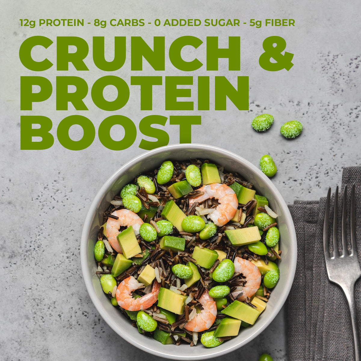 Zest Delites Edamame Snack salad topping with high protein crunch