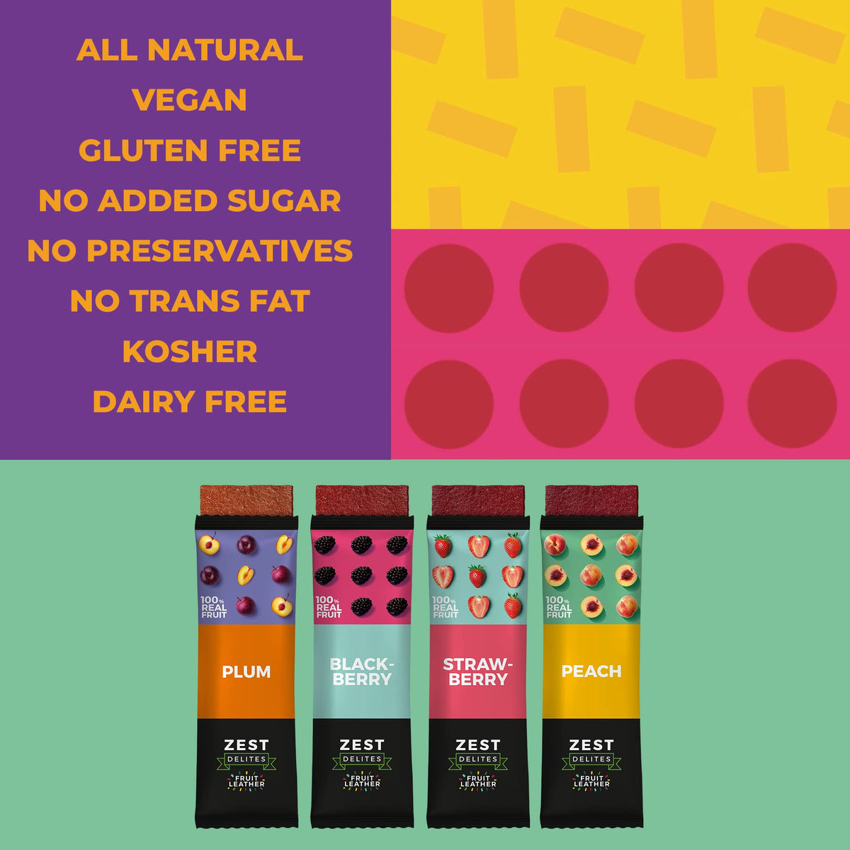 ZEST Delites strawberry-peach-plum fruit leather ideal for lunchboxes and busy days