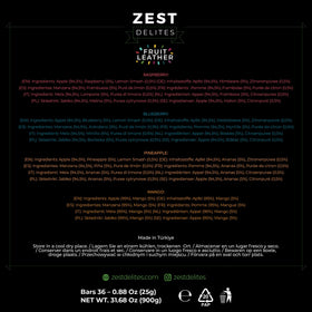 ZEST Delites mango-blueberry bar, bold fruit flavors in a chewy strip.