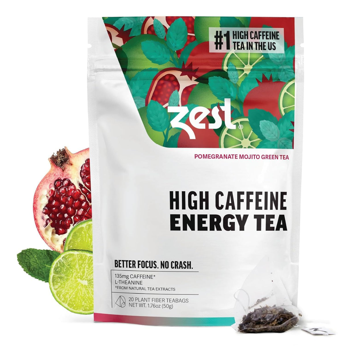 ZEST Energy Green Tea Pomegranate Mojito pack boosts focus and energy.