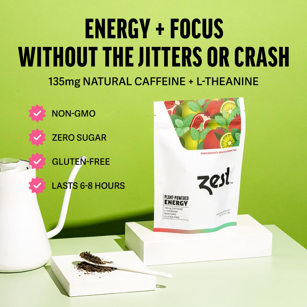 Zest Energy Green Tea packaging demonstrates eco-friendly compostable tin design